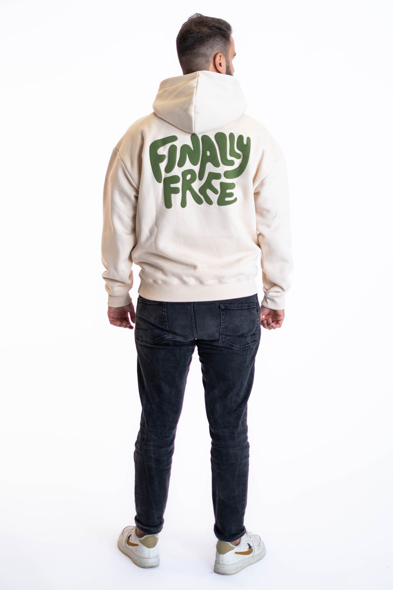 Oversized Hoodie „Finally Free“ - Beige-zoom-