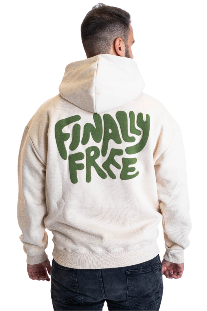 Oversized Hoodie „Finally Free“ - Beige-zoom-