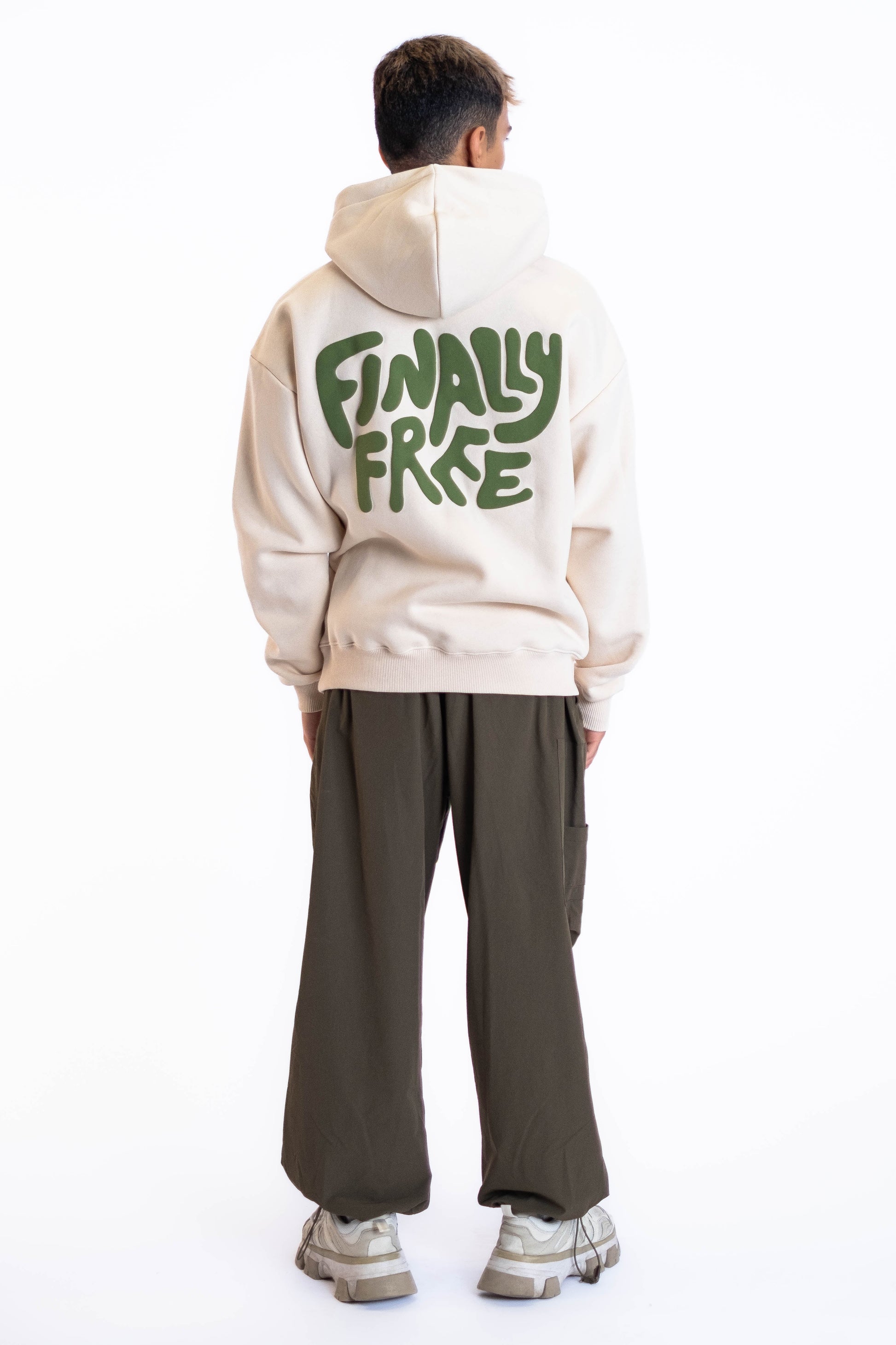 Oversized Hoodie „Finally Free“ - Beige-16