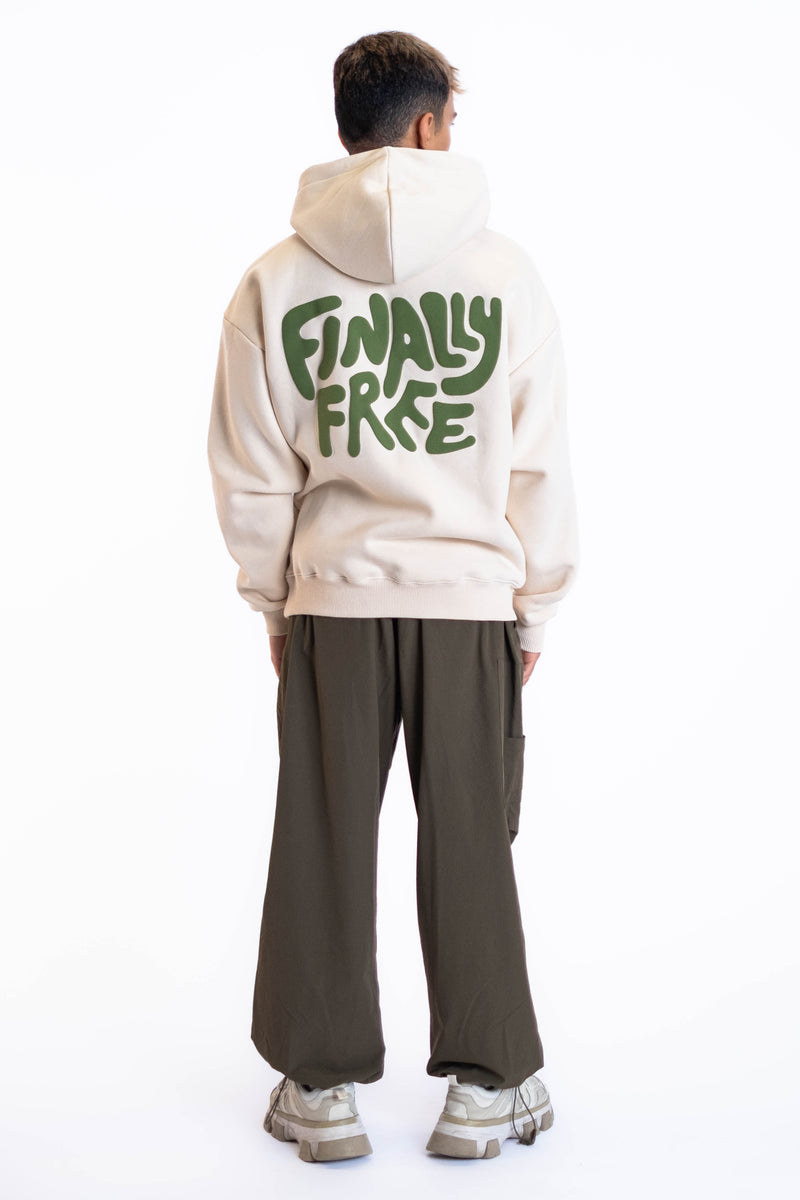 Oversized Hoodie „Finally Free“ - Beige-zoom-