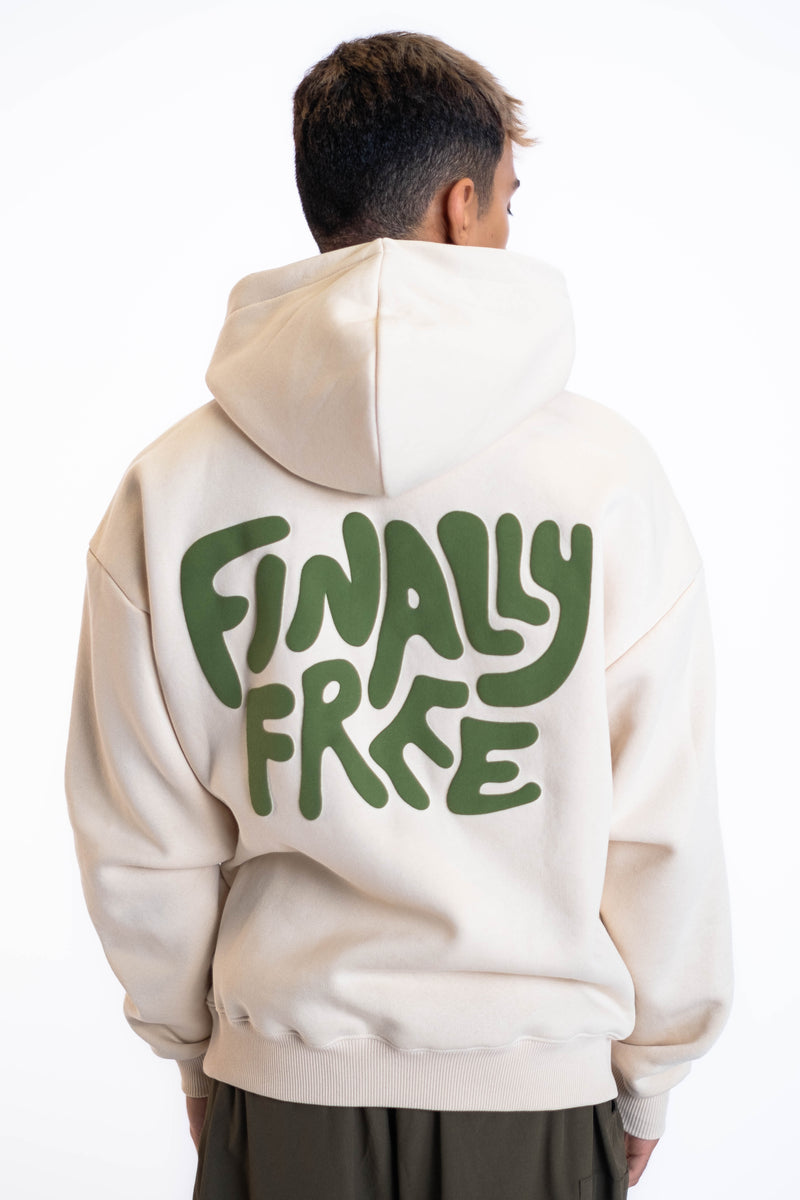 Oversized Hoodie „Finally Free“ - Beige-zoom-