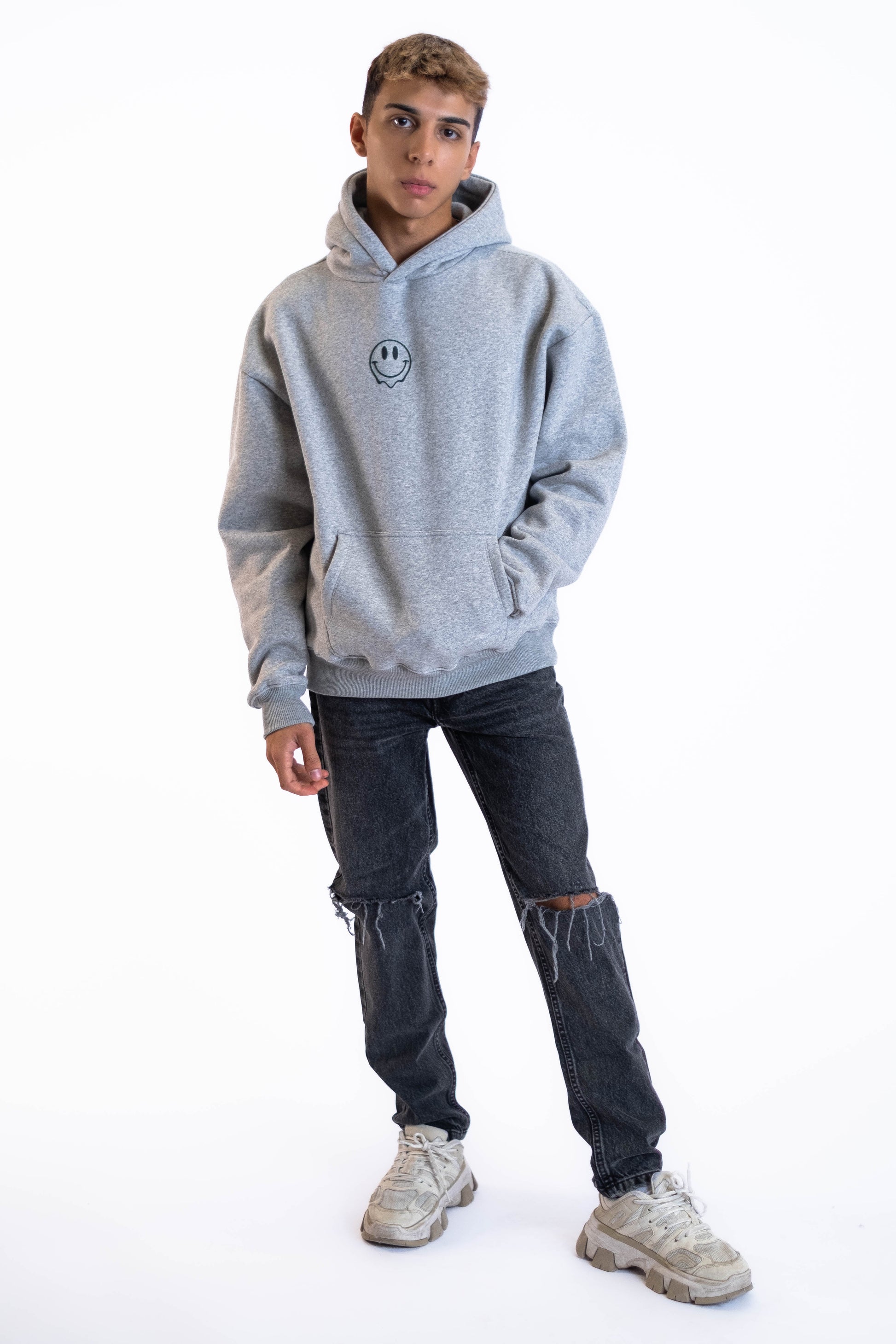 Oversized Hoodie „Smile“ - Hellgrau-3