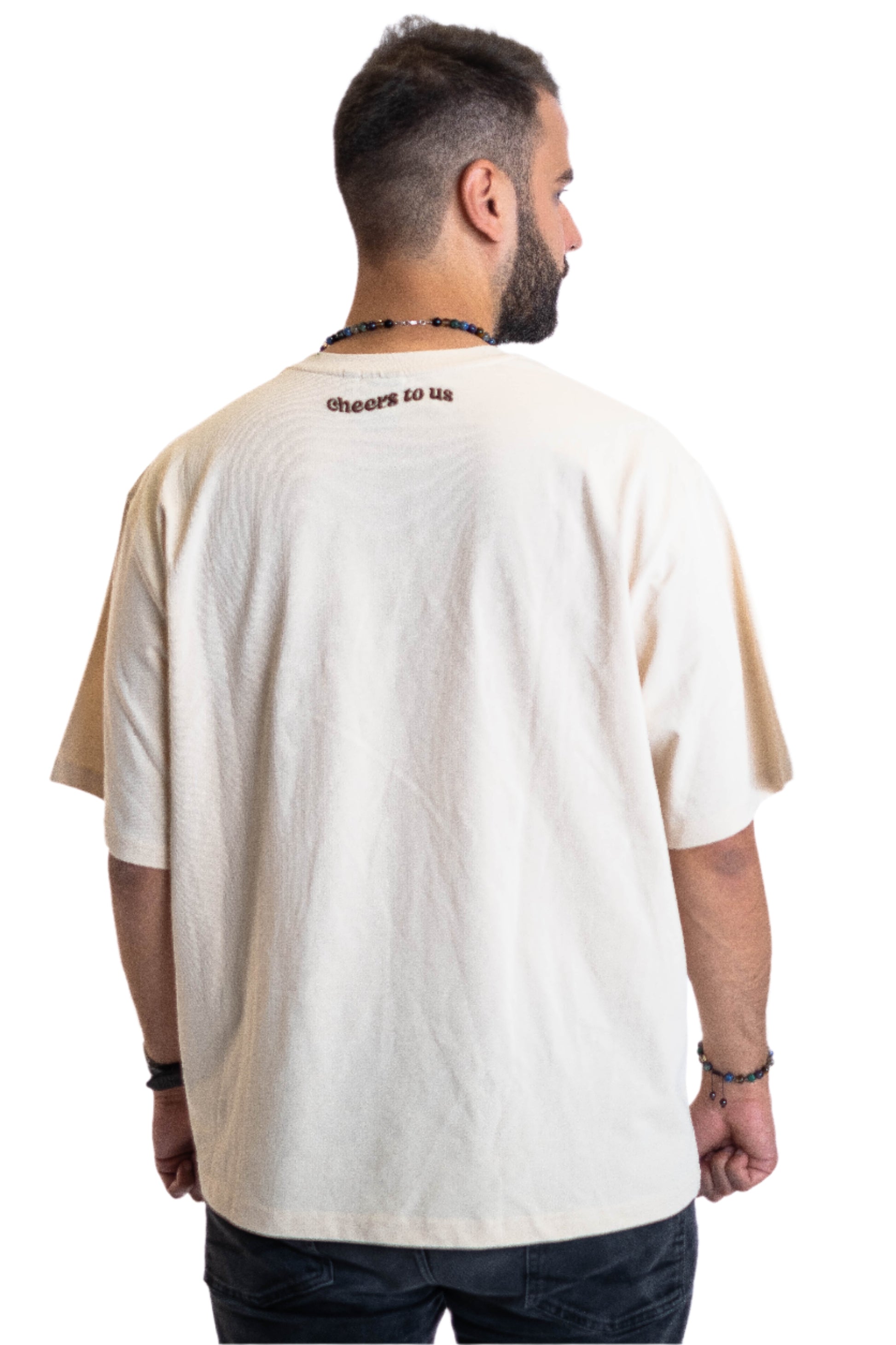 Oversized Tee „Cheers to us“ - Beige-1