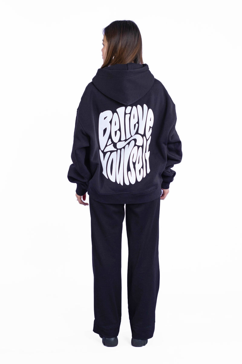 Oversize Hoodie „Believe“ - Schwarz-zoom-
