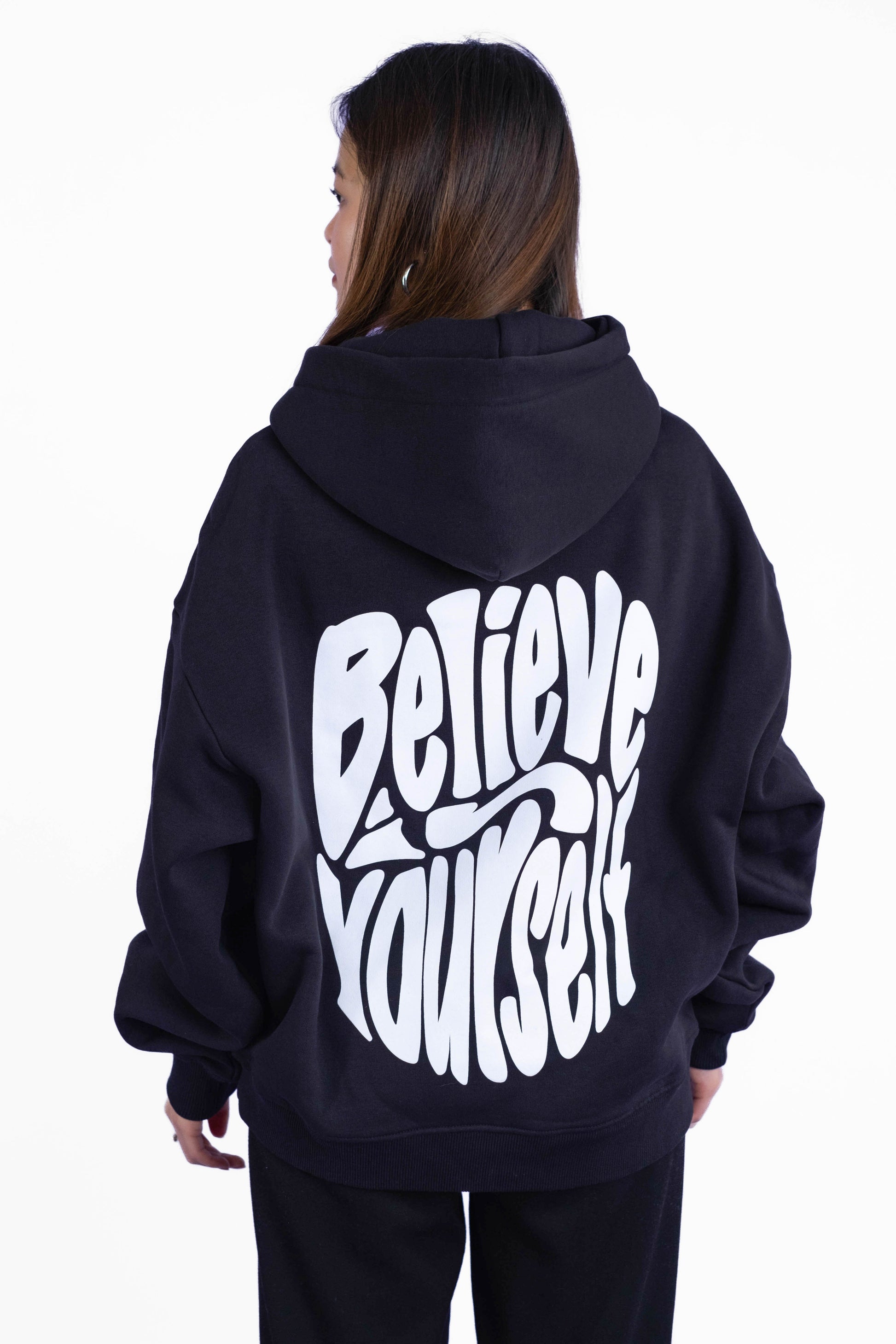 Oversize Hoodie „Believe“ - Schwarz-1