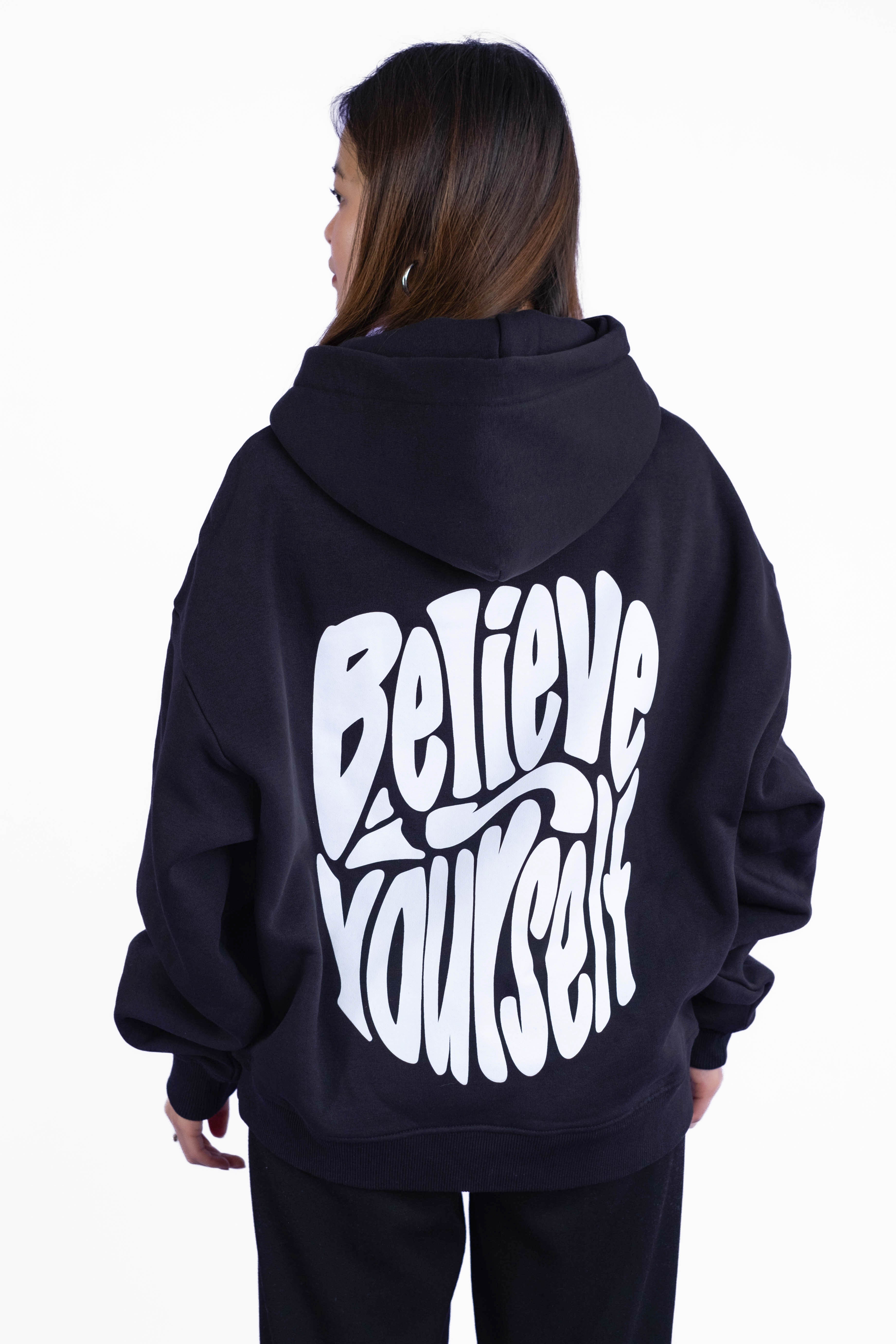 Oversize Hoodie „Believe“ - Schwarz-zoom-1