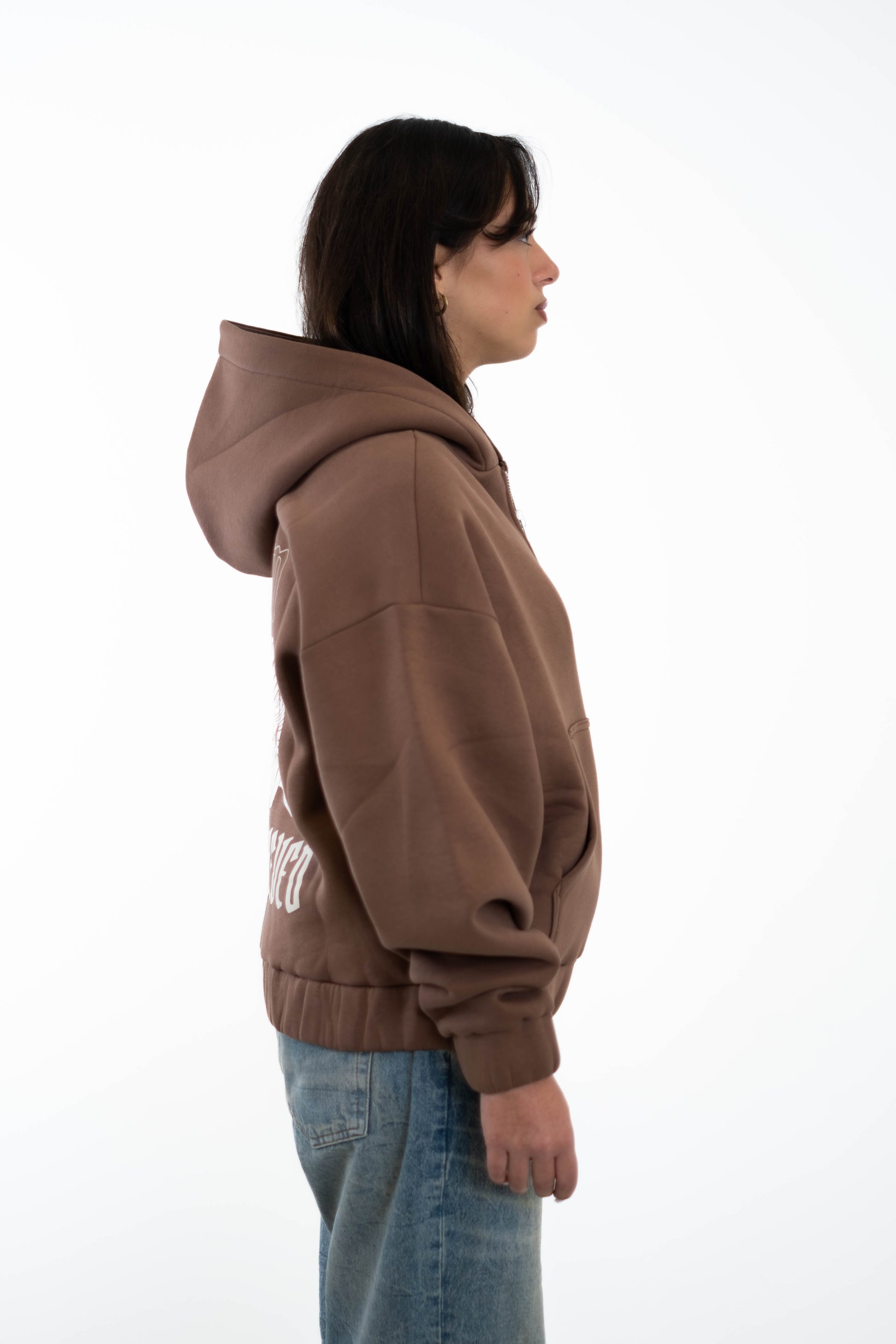 Oversized Cropped Zipper „Freedom" - Brown-3