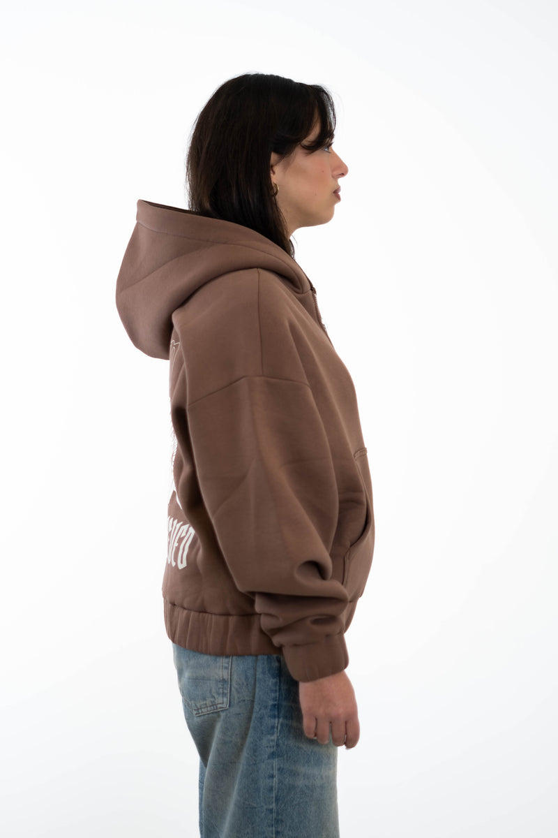Oversized Cropped Zipper „Freedom" - Brown-zoom-