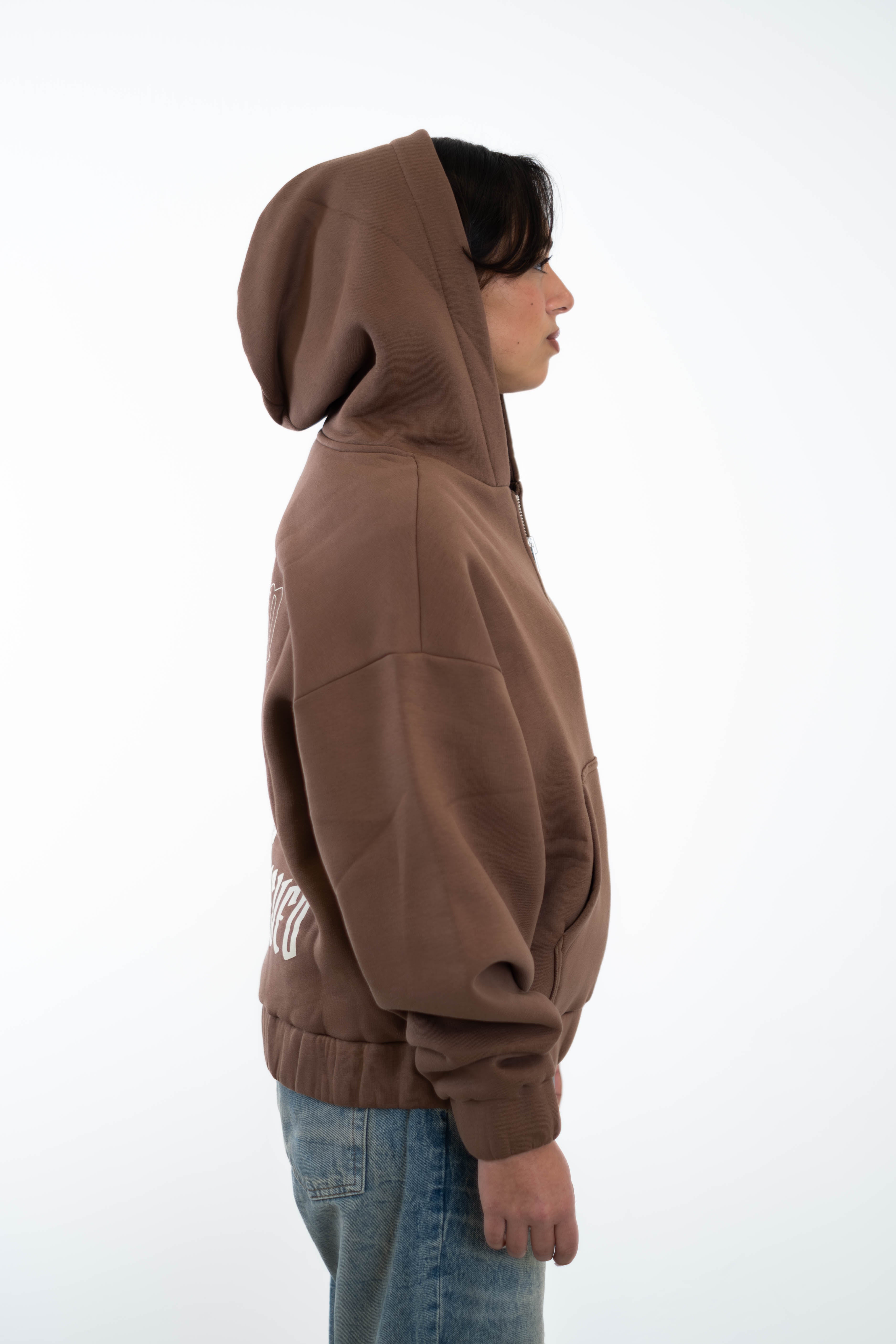 Oversized Cropped Zipper „Freedom" - Brown-zoom-4
