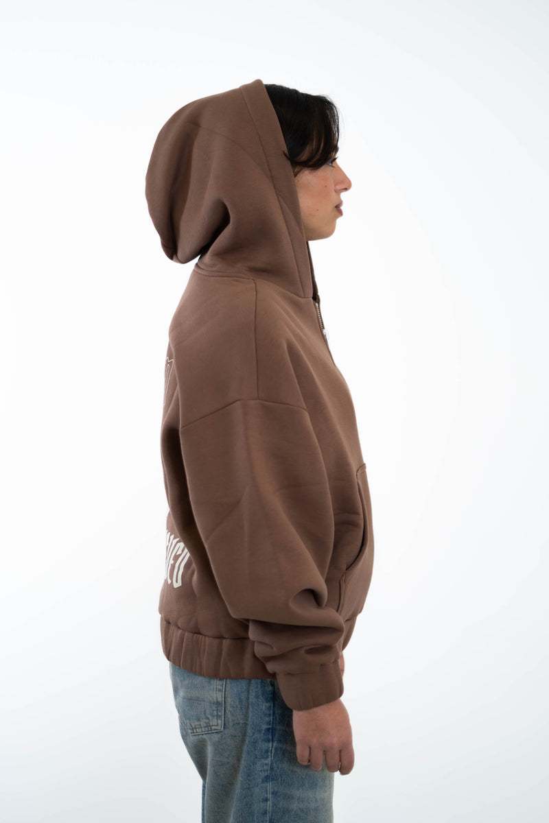 Oversized Cropped Zipper „Freedom" - Brown-zoom-