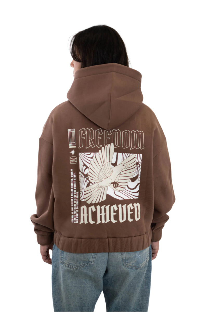 Oversized Cropped Zipper „Freedom" - Brown-zoom-