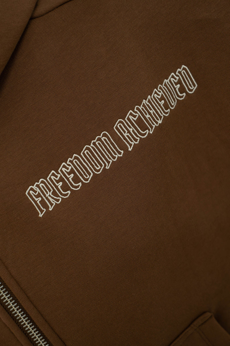 Oversized Cropped Zipper „Freedom" - Brown-zoom-