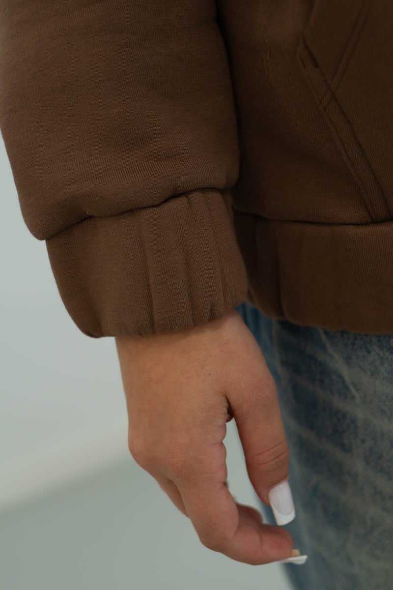 Oversized Cropped Zipper „Freedom" - Brown-zoom-