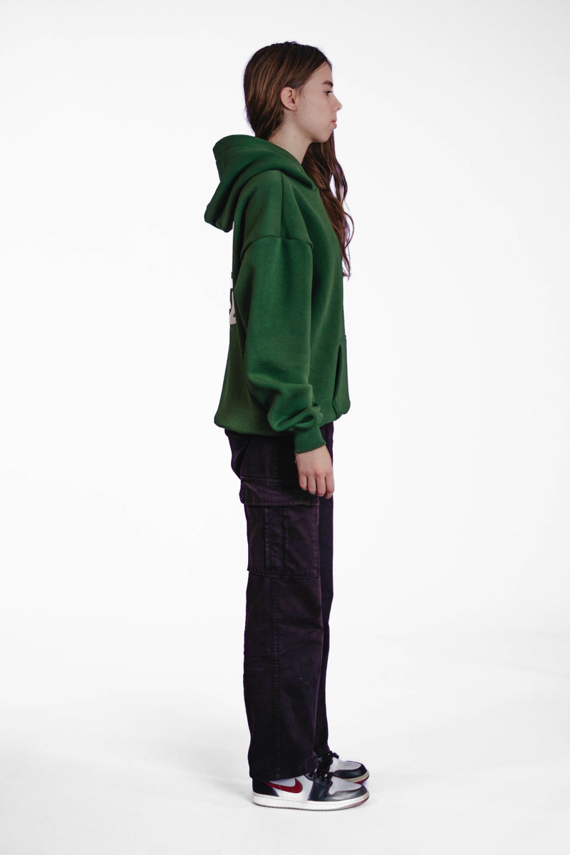 Oversize Hoodie „Finally Free“ - Dunkelgrün-zoom-