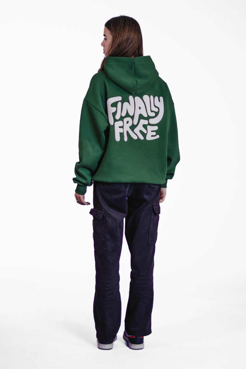 Oversize Hoodie „Finally Free“ - Dunkelgrün-zoom-