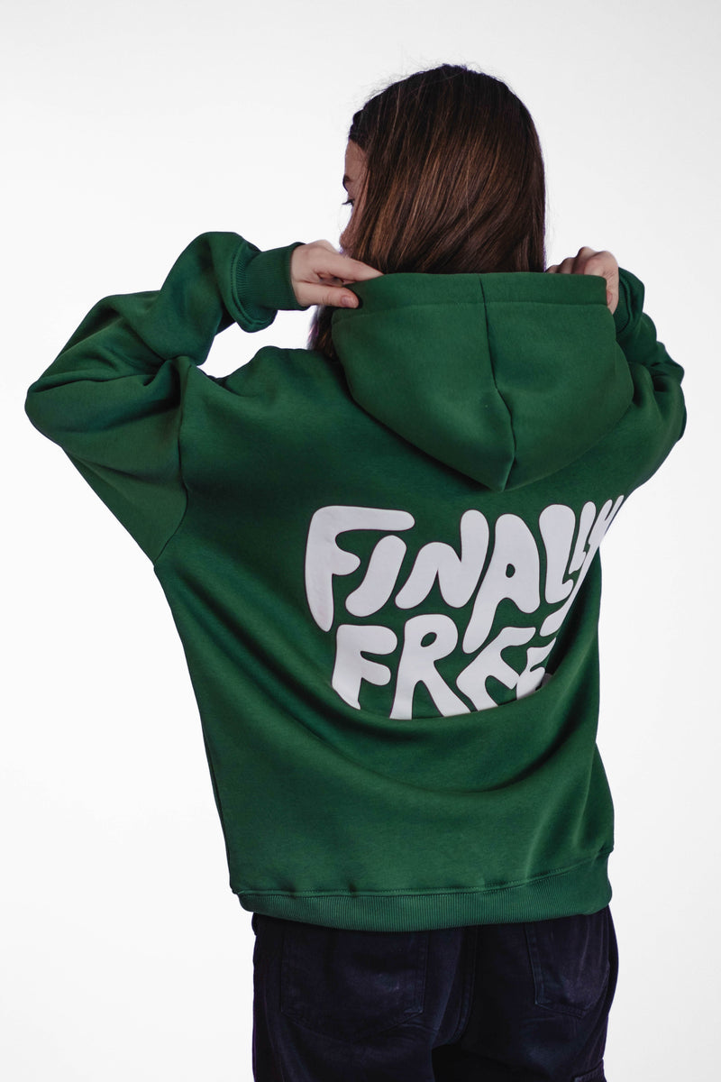 Oversize Hoodie „Finally Free“ - Dunkelgrün-zoom-