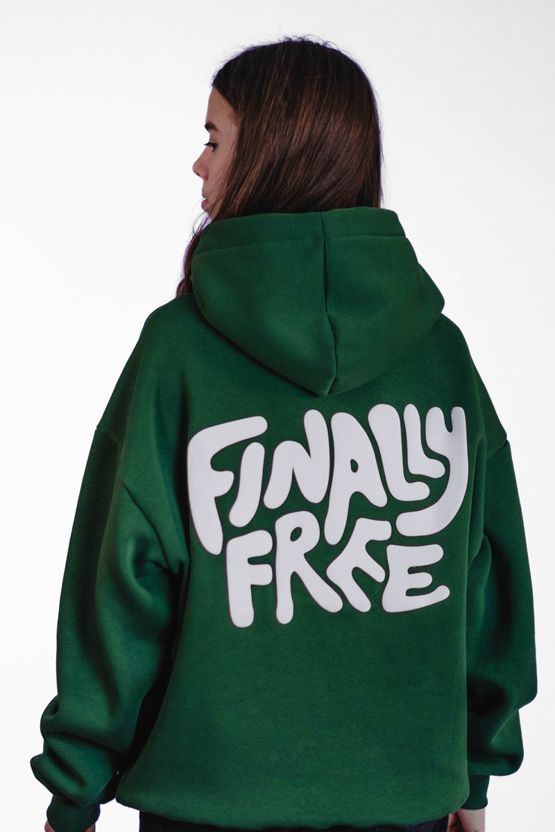 Oversize Hoodie „Finally Free“ - Dunkelgrün-zoom-