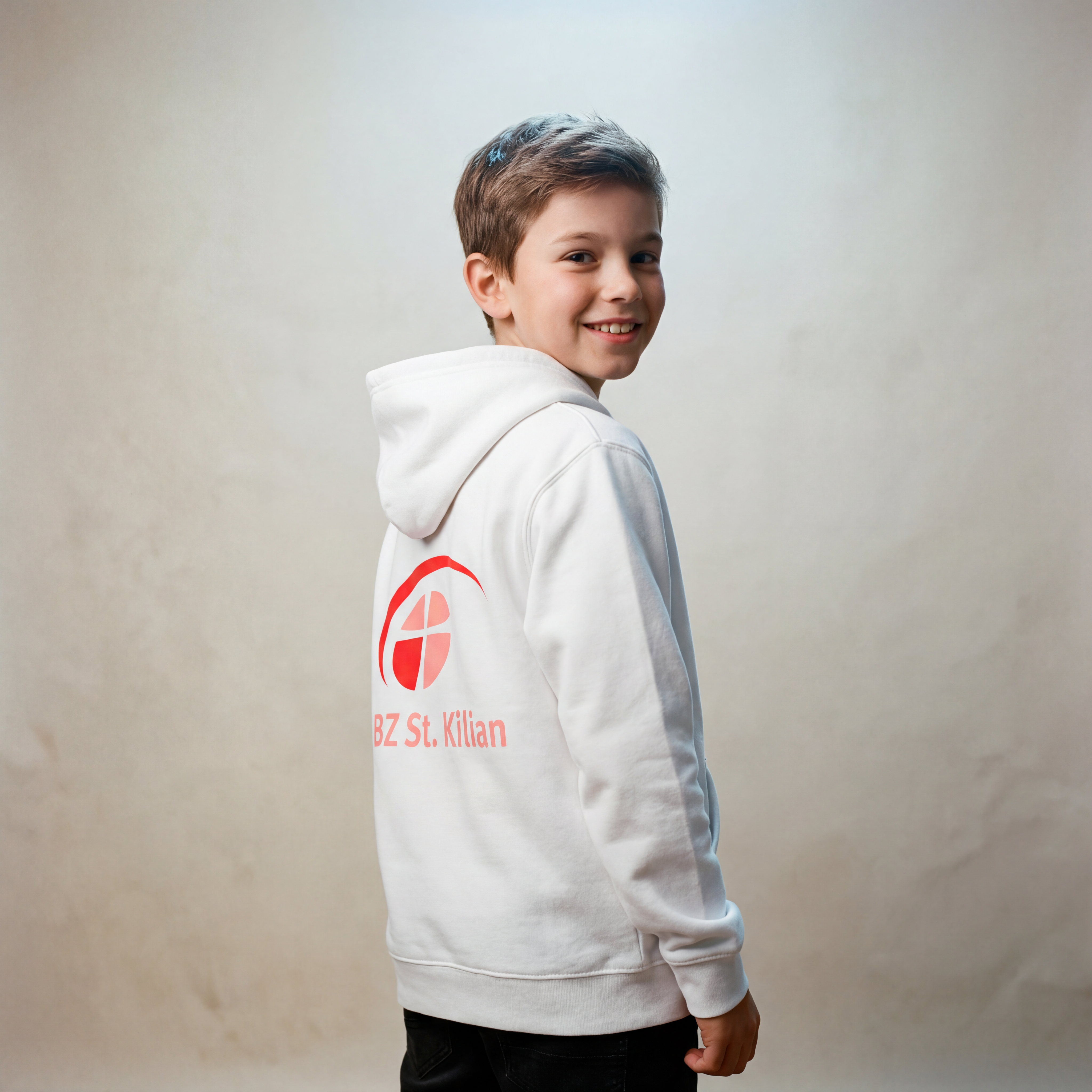 Premium Kinder Hoodie mit großem hellem Rückenlogo (St. Kilian)